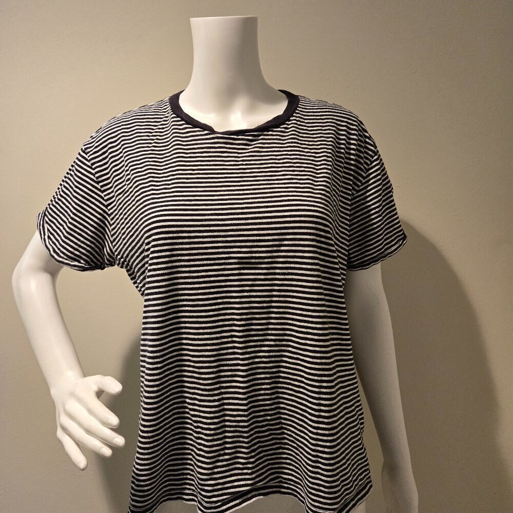 Frame Slouchy Crewneck T-Shirt Black White Stripe L